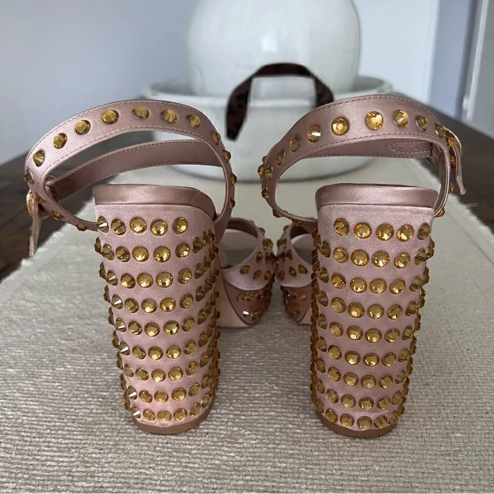 ALDO Block Heels Blush Rhinestone Platform Shoes Color Pale Pink Satin Size 7.5